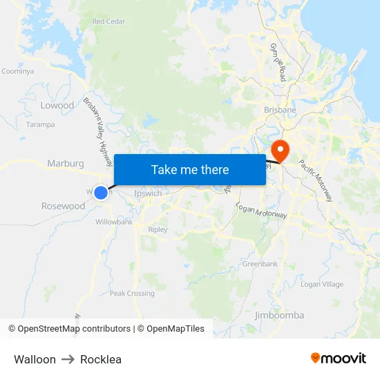 Walloon to Rocklea map