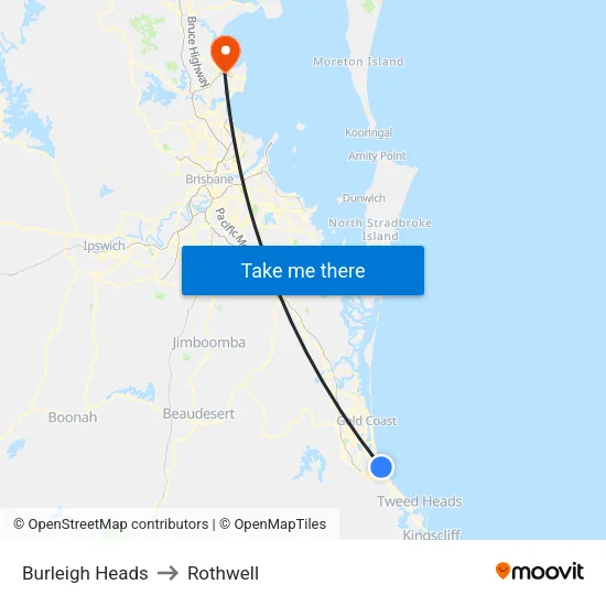 Burleigh Heads to Rothwell map