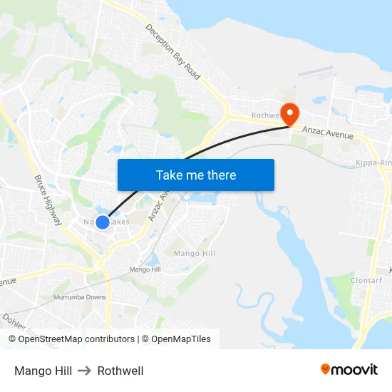 Mango Hill to Rothwell map