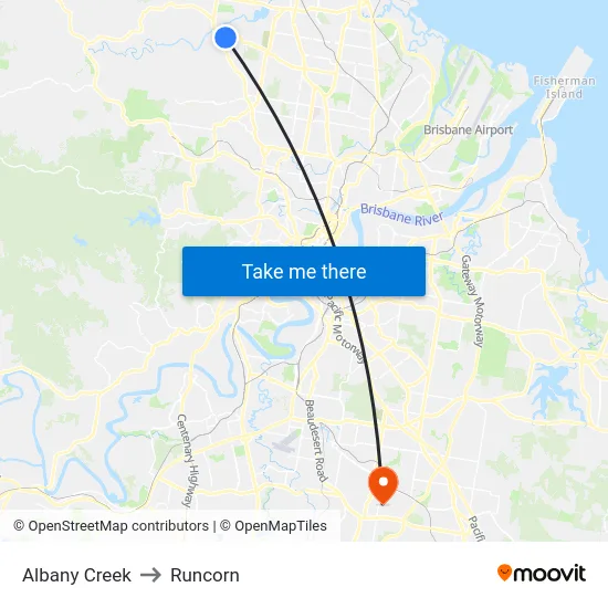 Albany Creek to Runcorn map