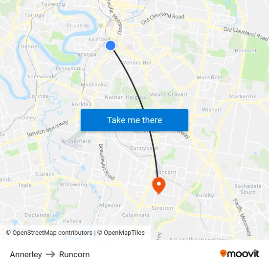 Annerley to Runcorn map
