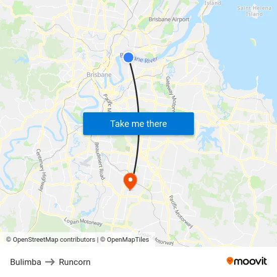 Bulimba to Runcorn map