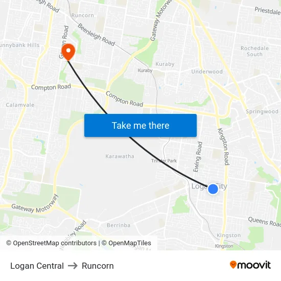 Logan Central to Runcorn map