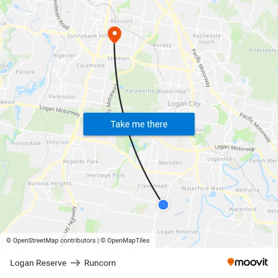 Logan Reserve to Runcorn map