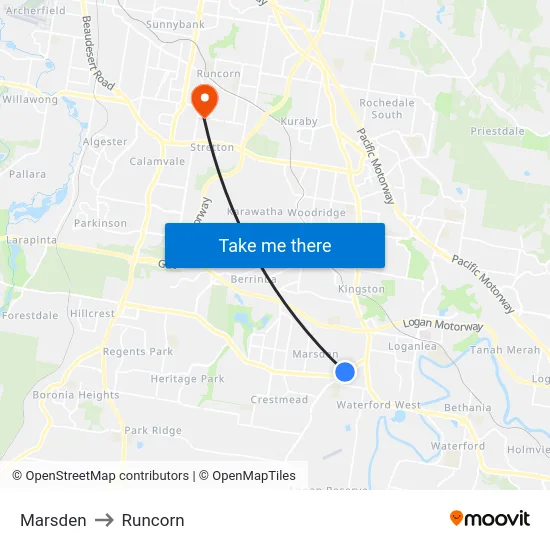 Marsden to Runcorn map