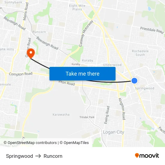 Springwood to Runcorn map
