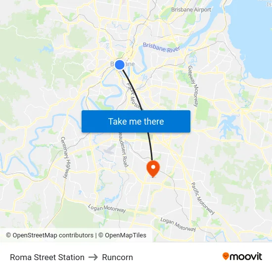 Roma Street Station to Runcorn map