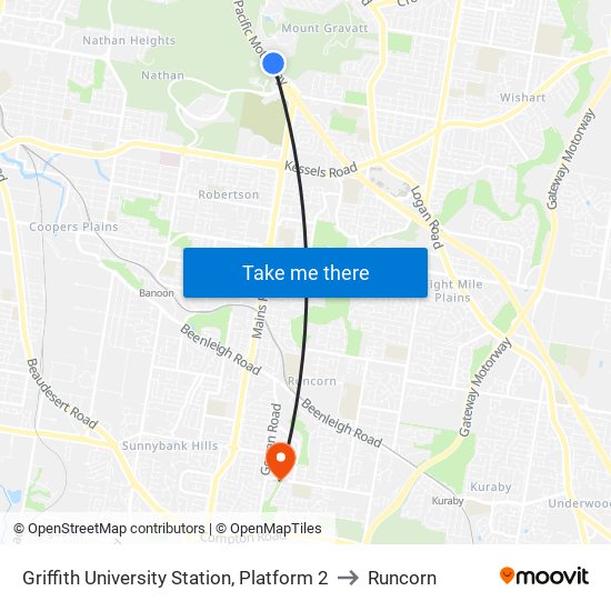 Griffith University Station, Platform 2 to Runcorn map
