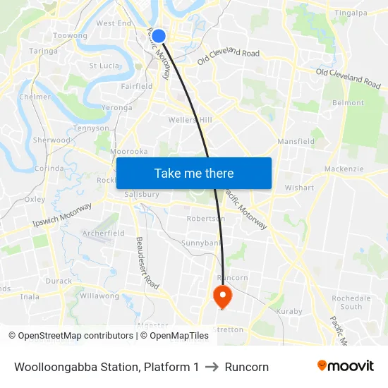 Woolloongabba Station, Platform 1 to Runcorn map