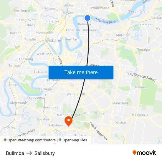 Bulimba to Salisbury map