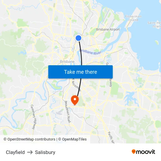 Clayfield to Salisbury map