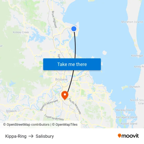 Kippa-Ring to Salisbury map