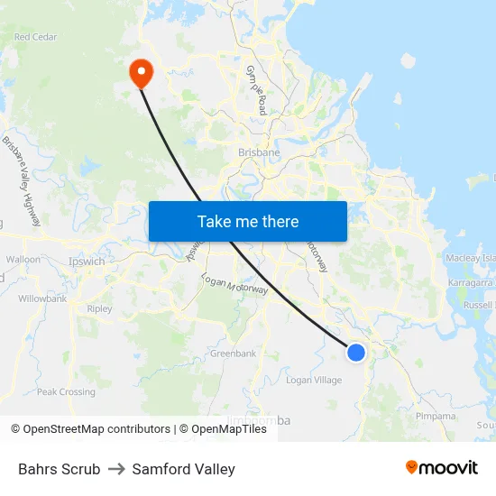 Bahrs Scrub to Samford Valley map
