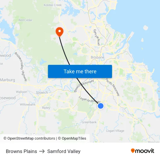 Browns Plains to Samford Valley map