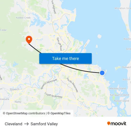 Cleveland to Samford Valley map