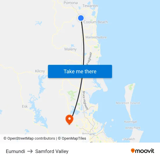 Eumundi to Samford Valley map