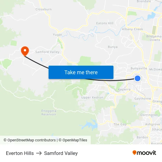 Everton Hills to Samford Valley map