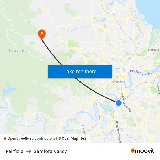 Fairfield to Samford Valley map