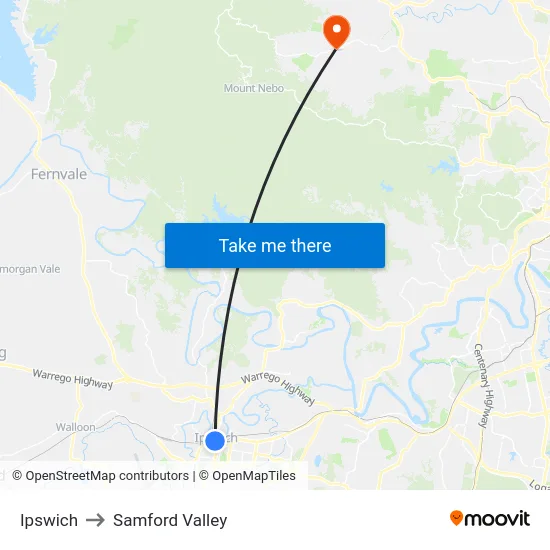 Ipswich to Samford Valley map