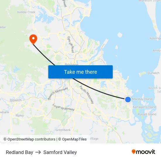 Redland Bay to Samford Valley map