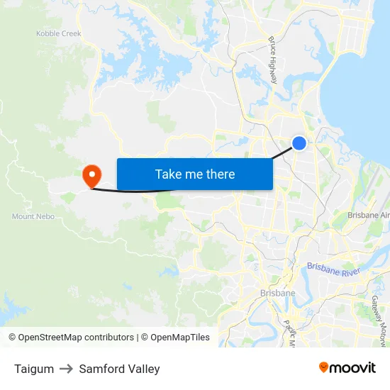 Taigum to Samford Valley map