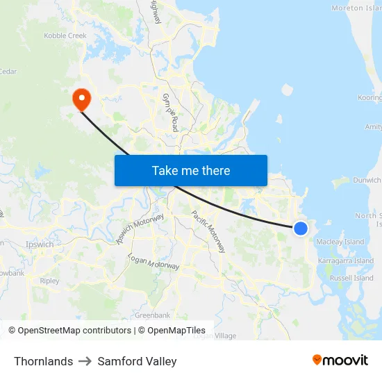 Thornlands to Samford Valley map