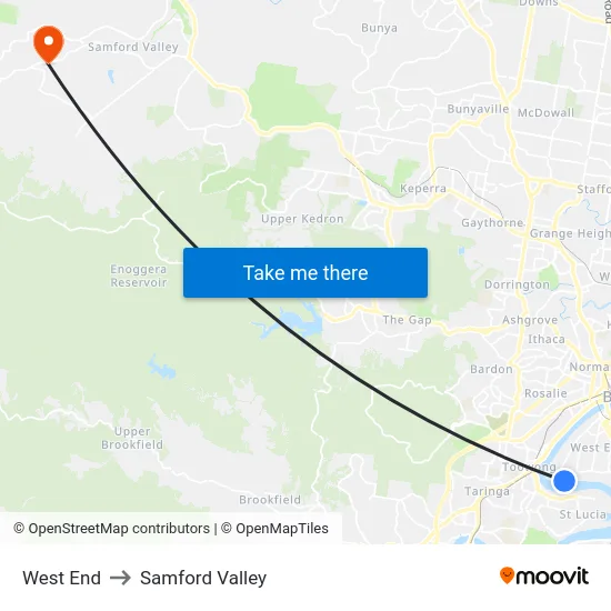 West End to Samford Valley map