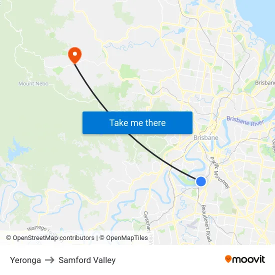 Yeronga to Samford Valley map