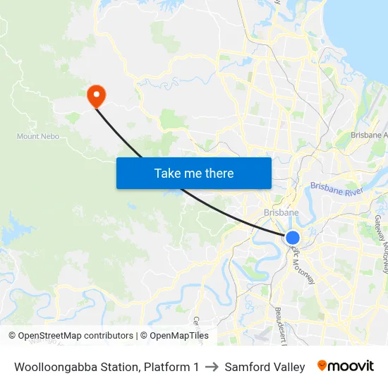 Woolloongabba Station, Platform 1 to Samford Valley map