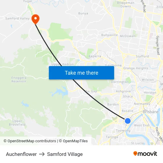Auchenflower to Samford Village map