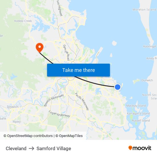 Cleveland to Samford Village map