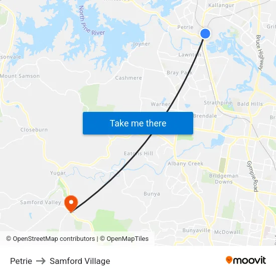 Petrie to Samford Village map