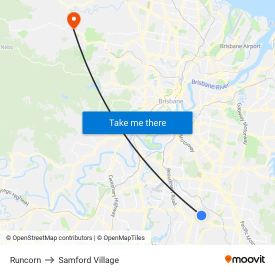 Runcorn to Samford Village map