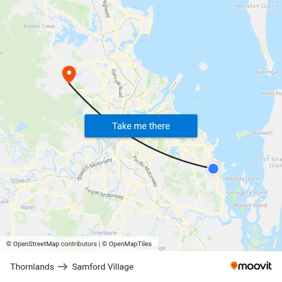 Thornlands to Samford Village map