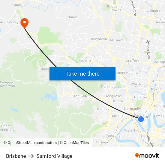 Brisbane to Samford Village map