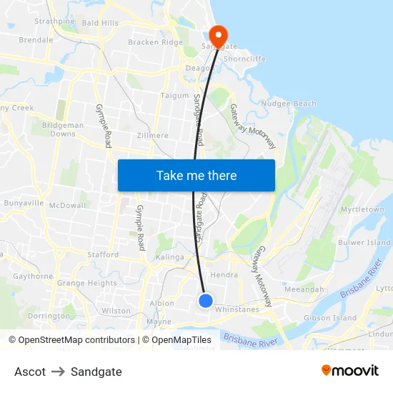 Ascot to Sandgate map