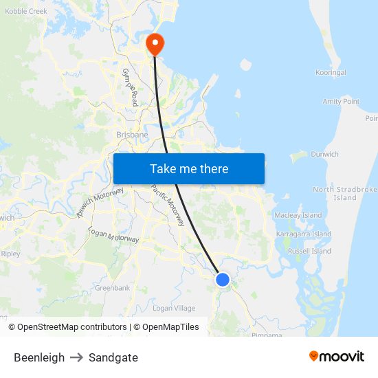 Beenleigh to Sandgate map