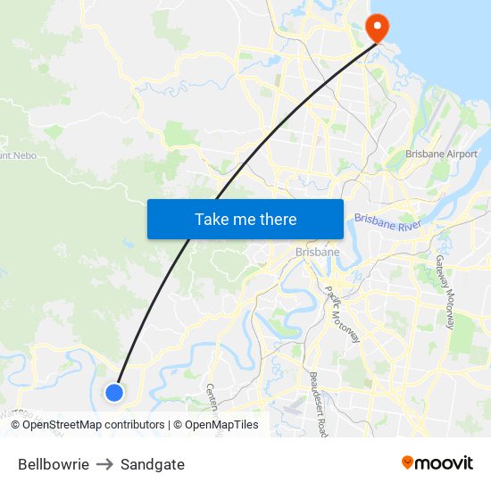 Bellbowrie to Sandgate map