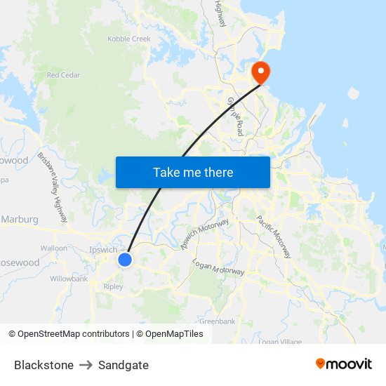 Blackstone to Sandgate map