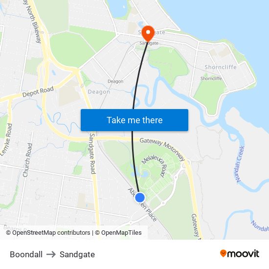 Boondall to Sandgate map