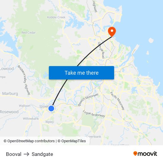 Booval to Sandgate map