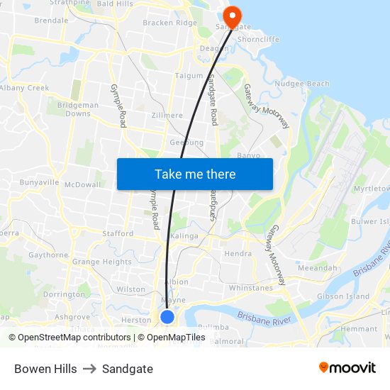 Bowen Hills to Sandgate map