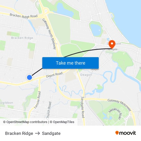 Bracken Ridge to Sandgate map