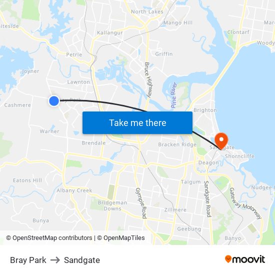 Bray Park to Sandgate map