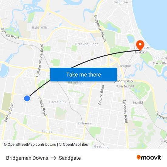 Bridgeman Downs to Sandgate map