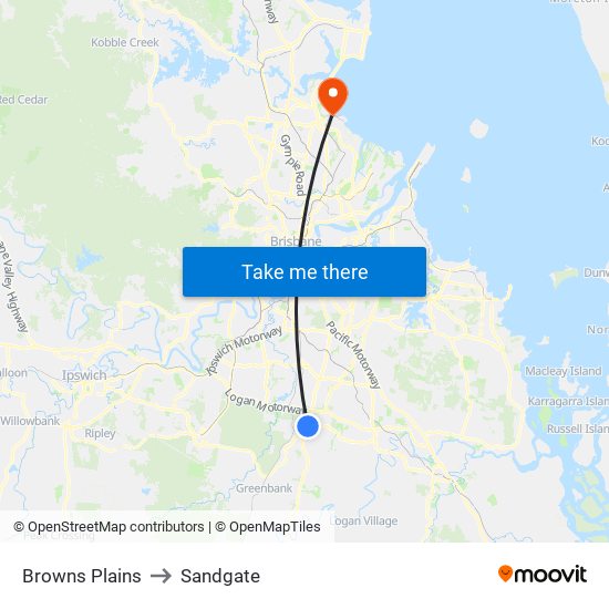 Browns Plains to Sandgate map