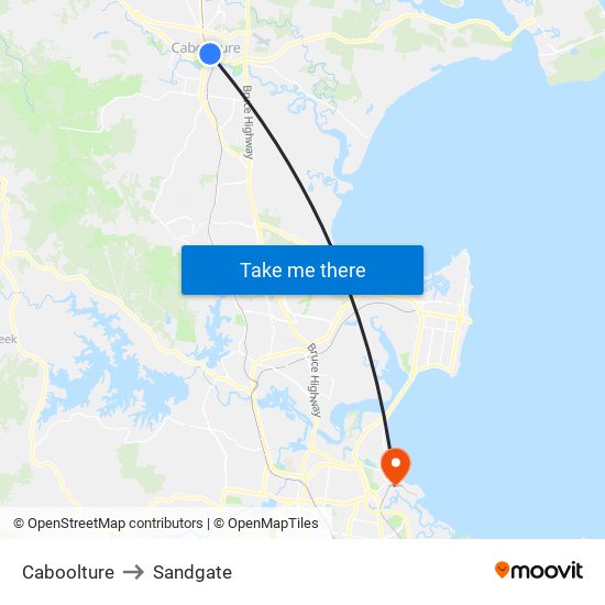 Caboolture to Sandgate map