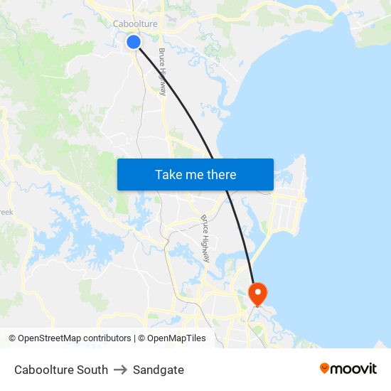 Caboolture South to Sandgate map