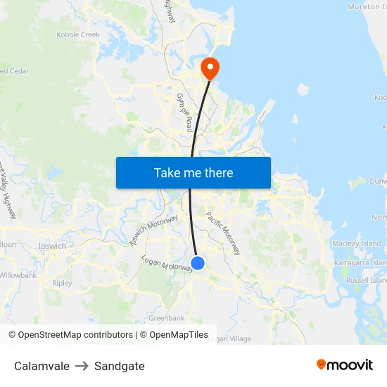Calamvale to Sandgate map