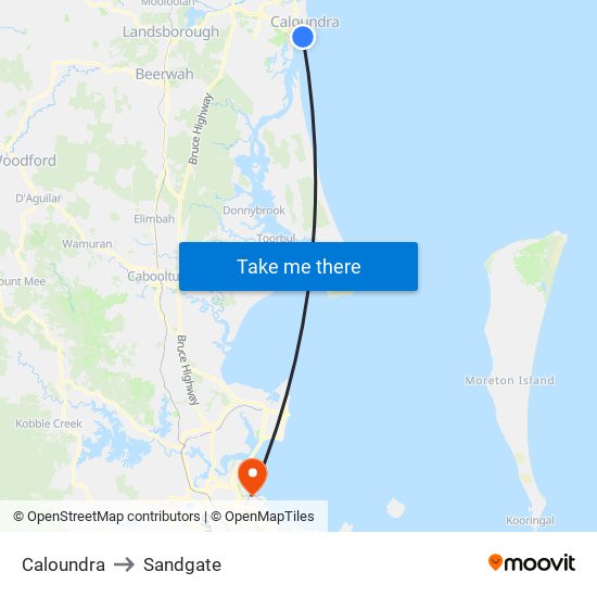 Caloundra to Sandgate map